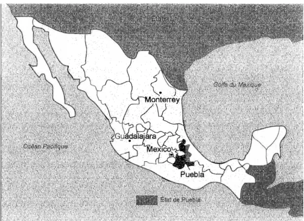 Fig.  3.1  -  Carte du Mexique et des principales villes 