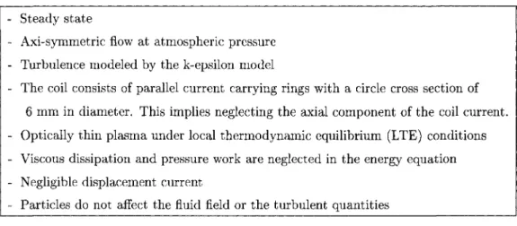 Table 2.1: Fluid flow and temperature field assumptions  - Steady state 