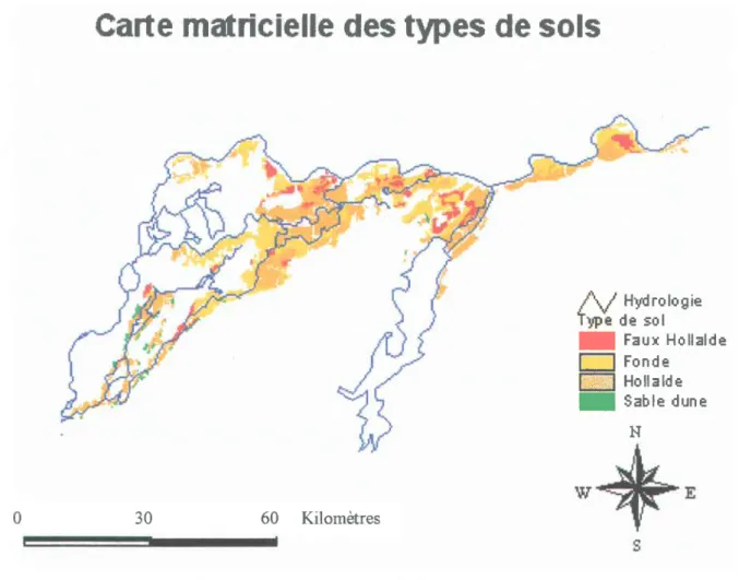Figure 3.I I  : Représentation  matricielle des types de sols dans les zones aménagées  du delta.{/t l D e