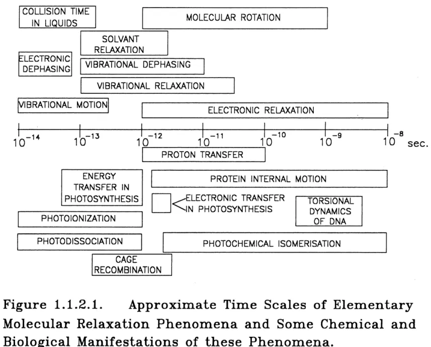 Figure 1.1.2.1. Approximate Time Scales of Elementary Molecular Relaxation Phenomena and Some Chemical and