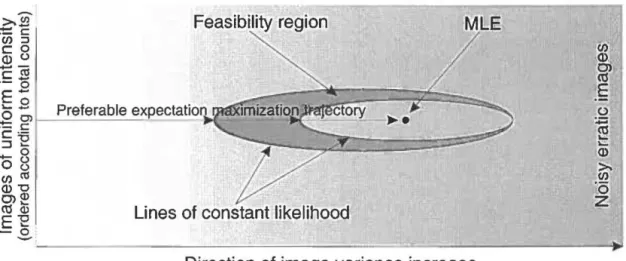 Figure  7.  The schematics  of the  ML-EM  image  reconstruction  and an  example  of the  feasibility  region  are  shown