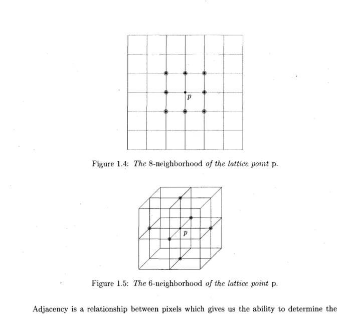 Figure 1.4: The 8-neighborhood of the lattice point p. 