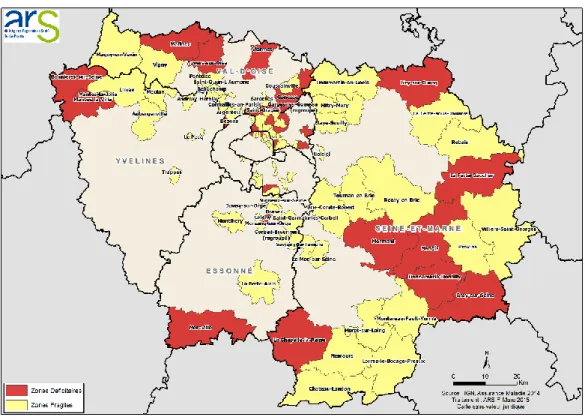 Figure 10 : Carte représentant le zonage réalisé en Ile de France pour l'année 2015 