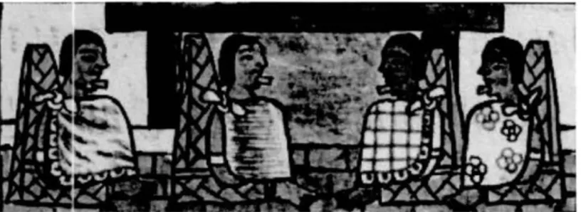 Figure 10 : Des commerçants remericés par un labret en ambre  Sahagún 1959: Códice florentin, Lynneth s