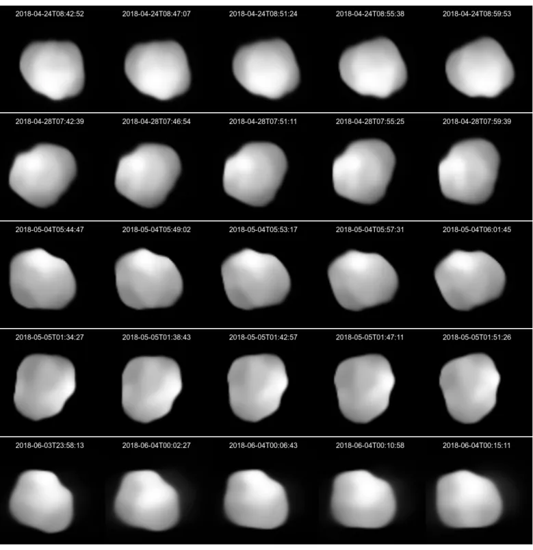 Fig. A.1. All 25 VLT/SPHERE/ZIMPOL images of Psyche obtained at five different epochs and deconvolved with the Mistral algorithm and a parametric PSF with a Moffat shape.