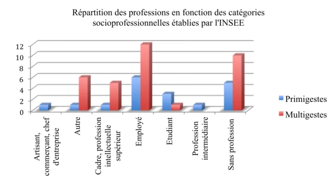 Figure 2 : Répartition des professions en fonction de la gestité 