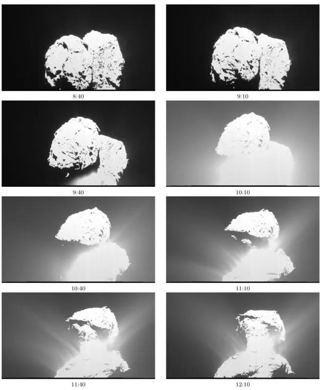 Figure 3. OSIRIS WAC images taken at 8:40, 9:10, 9:40, 10:10, 10:40, 11:10, 11:40, and 12:10, respectively