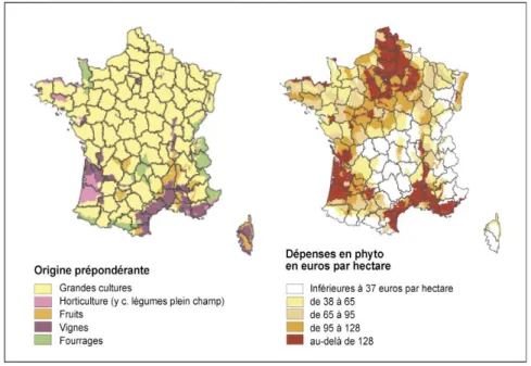 Figure °4 : Répartition des régions agricoles françaises selon l’origine et le niveau de  pression phytosanitaire [18] 