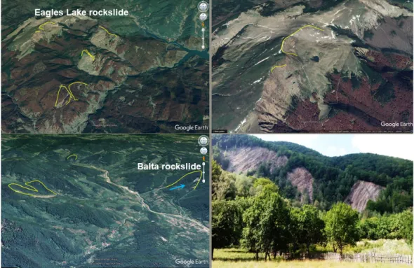 Figure 3 : Rockslides in the Carpathian Mountains with likely seismic origin.