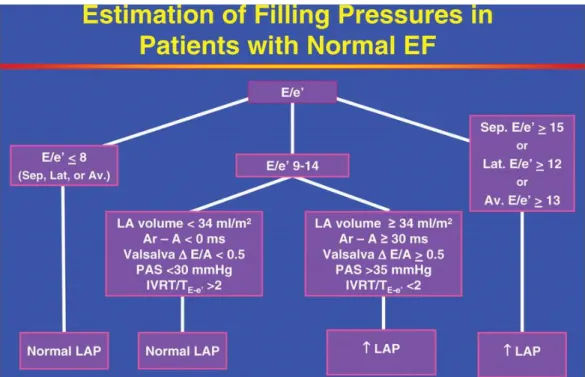 Figure 10: Estimation des pressions de remplissage ventriculaires gauches selon la FEVG