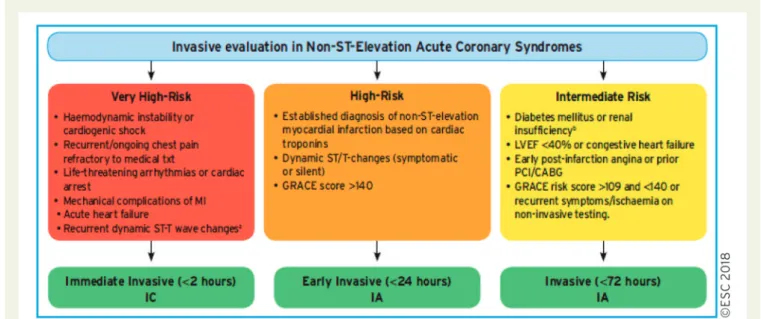 Figure 4 Selection of non-ST-elevation acute coronary syndrome treatment strategy and timing according to initial risk stratification.