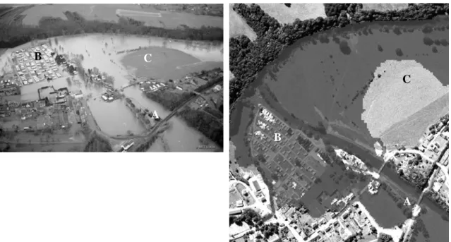 Figure 2. Lesse river - Comparison between a real flood event and the corresponding simulation 