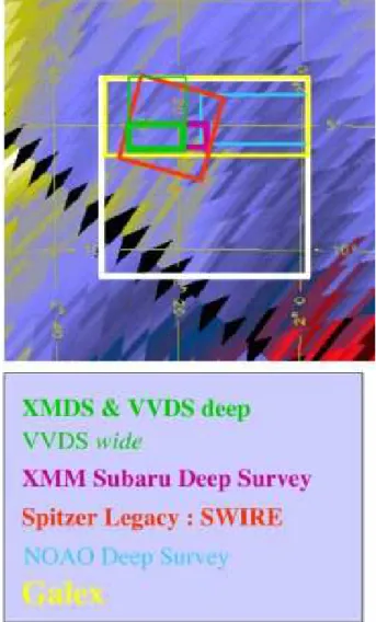 Fig. 2.— Large white square indicating the location of the XMM-LSS survey is overlaid on a map of N H (1.4 10 20 &lt; N H (cm − 2 ) &lt; 3.5 10 20 for the XMM-LSS field)