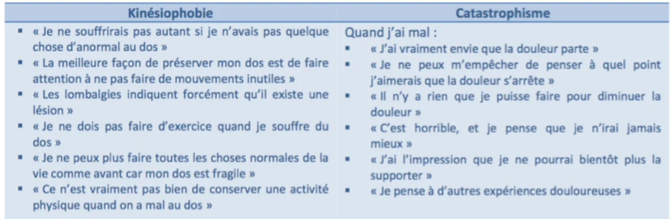 Tableau 4 : Exemples de pensées erronées. 