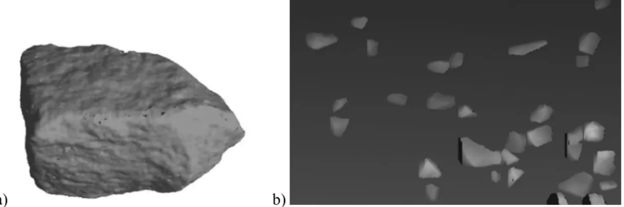 Fig. 7. a) Full 3D image of an aggregate as obtained from laser triangulation of both faces (Image from  Illeström’s PhD thesis in Lanaro and Tolppanen, 2002)