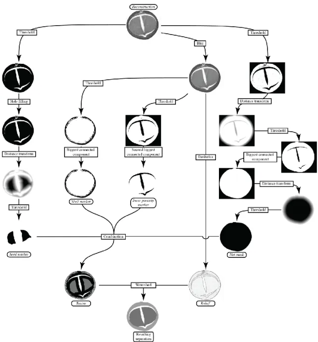 Figure 2. Diagram showing the image processing steps taken to separate the four regions
