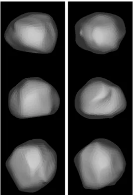Fig. 1. 3D-shape model of (6) Hebe reconstructed from light curves and all resolved images (left), and from light curves and SPHERE images only (right)
