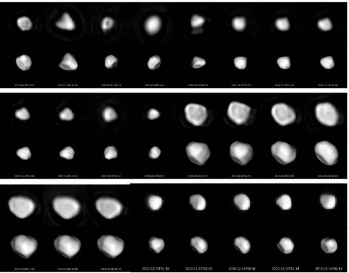 Fig. 4. Comparison of the synthetic light curves (solid line) from the shape model with a selection of light curves (gray points).
