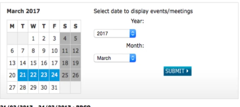 Figure 11. Calendrier du mois de mars 2017 des réunions du Comité Pédiatrique  et documents associés (agenda, minutes, report of opinions) 95