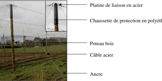 Figure 20 : Photographie d’un poteau d’angle de l’abri climatique et matériaux utilisés  (SEHBS, 2011)