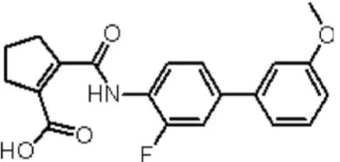 Figure 1. Structure and biochemistry of 4SC-101. 4SC-101, 2-(3-fluoro-3⬘-me- 2-(3-fluoro-3⬘-me-thoxybiphenyl-4-carbamoyl)-cyclopent-1-enecarboxylic acid, is a novel inhibitor of human DHODH discovered by molecular design based on the X-ray structure of hum