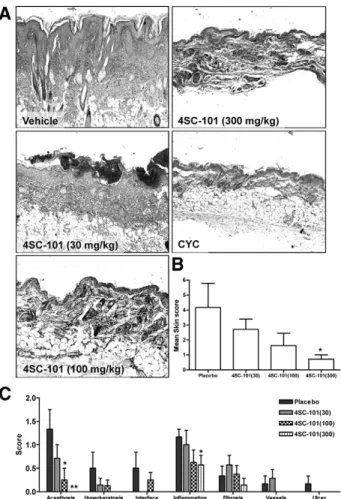 Figure 5. 4SC-101 improves GFR and proteinuria in MRL lpr/lpr mice. At 22 weeks of age, GFR (A) and urinary albumin/creatinine ratios (B) were determined in MRL lpr/lpr mice from all groups as described in Materials and Methods