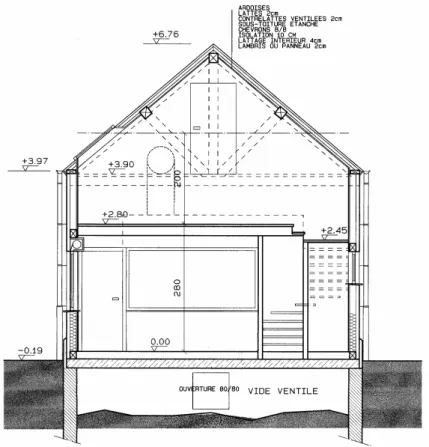 Figure 18 : Cross-section of the building in the offices area   (the crawl space was removed in the final design)  3.4.1.3