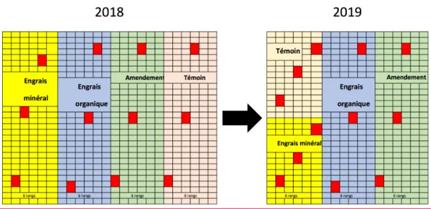 Figure 15 - Modification des zones spatiales des modalités sur la parcelle de Villers entre 2018 et 2019 
