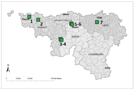 Figure 6.12 – Réseau d’essais schémas de protection fongicide en Wallonie en 2013. 