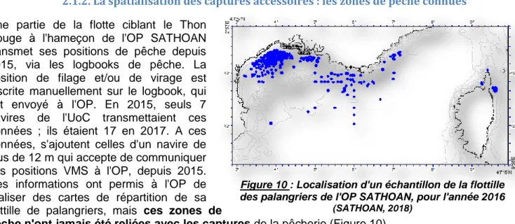 Figure 10 : Localisation d'un échantillon de la flottille  des palangriers de l'OP SATHOAN, pour l'année 2016 