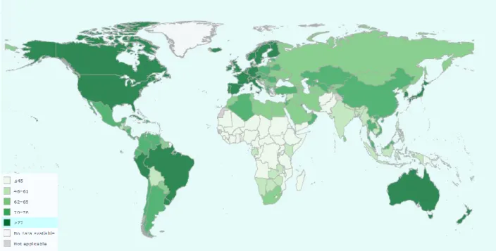 Figure 1 : Cartographie des pays selon leur valeur d’indicateur O.D.D 3.8.1  