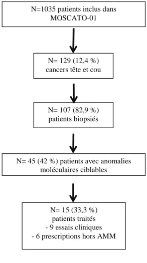 Figure 2 : Flow chart des patients avec cancers tête et cou inclus dans MOSCATO-01. 