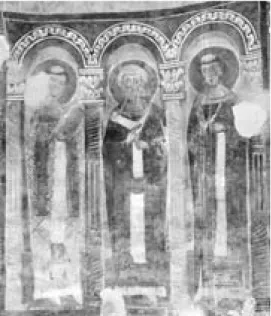 Fig. 9 - Capestrano, San Pietro in Trita, emiciclo absidale, Santi entro nicchie (part.).