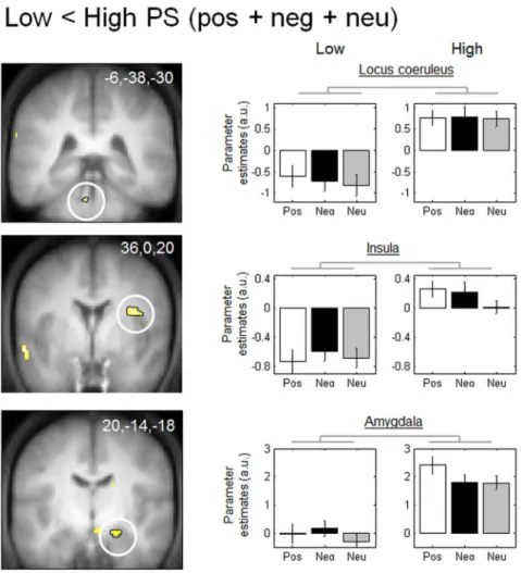 Figure 4. Functional MRI responses to low vs. high PS (regardless of picture valence)