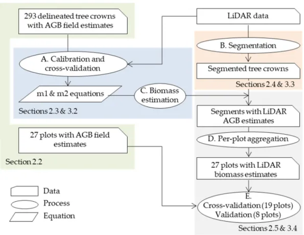 Figure 3. General workflow for the validation of biomass remote sensing estimates. (A–E) Processes are described in the  text of Section 2.5