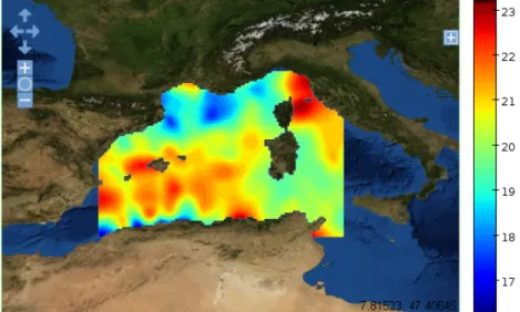 Fig. 5. Analyzed surface temperature of the western Mediterranean Sea with Diva-on-web.