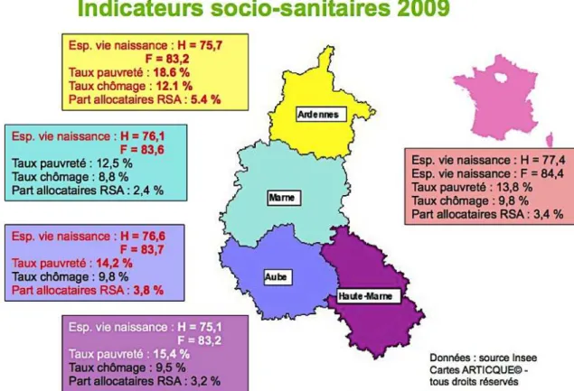 Graphique 2 : issus de la présentation &#34;L'ARS et le PRS en Champagne-Ardenne&#34;,  présentation pour la Confé- Confé-dération française démocratique du travail (CFDT) le 20/09/2012  