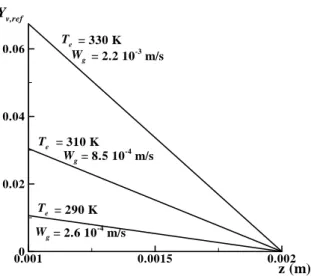 Figure 3: reference mass fraction of vapor in the gas and vertical velocity for water(β = 0.01, Y v,t = 0, P t = 1 atm, d l = d g = 0.001 m).