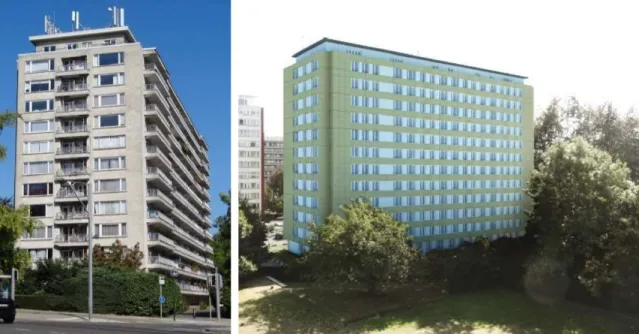Fig. 1: The Expo I condominium in Jette (Brussels), before (left) and after (right) retrofit 
