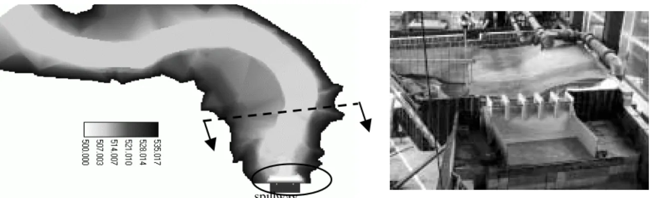 Figure 2 : Topography (m) of the upstream basin  Figure 3 : Global view of the scale model 