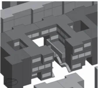 Fig. 11  The final simulation model of EECA in its urban context  (Workshop 1) 