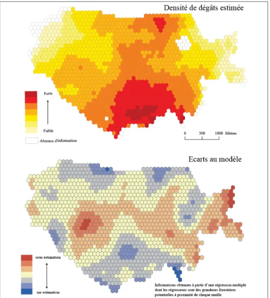 Figure 4. Estimation de la densité de dégâts dans le massif du Huttier (Eure,  France)
