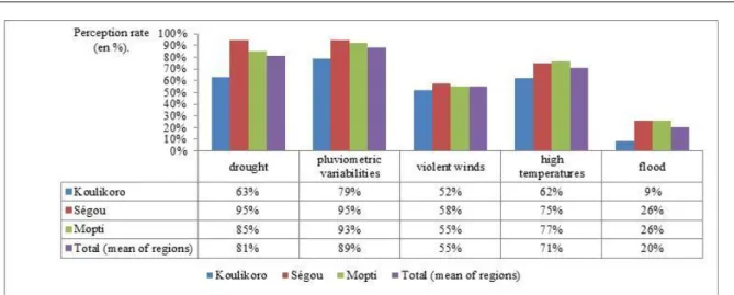 Figure 2. Perceptions of main climatic phenomena observed during the last three decades in the sites of research