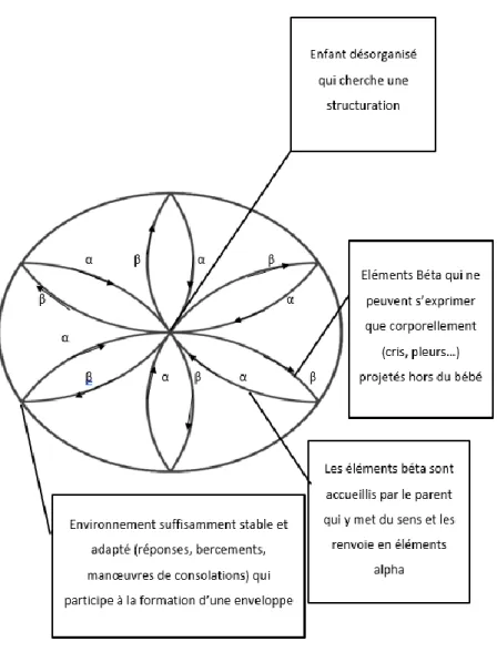 Figure  1  :  Schéma  de  la  fonction  contenante  de  W.  Bion  (Vogel,  2015, p. 35)