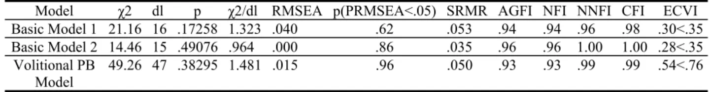 TABLE 3.  Indexes of fit of the models (N = 207) 