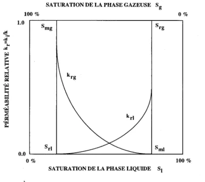 Figure  2.8 :  Courbes de perméabilité relative vs la saturation des phases 