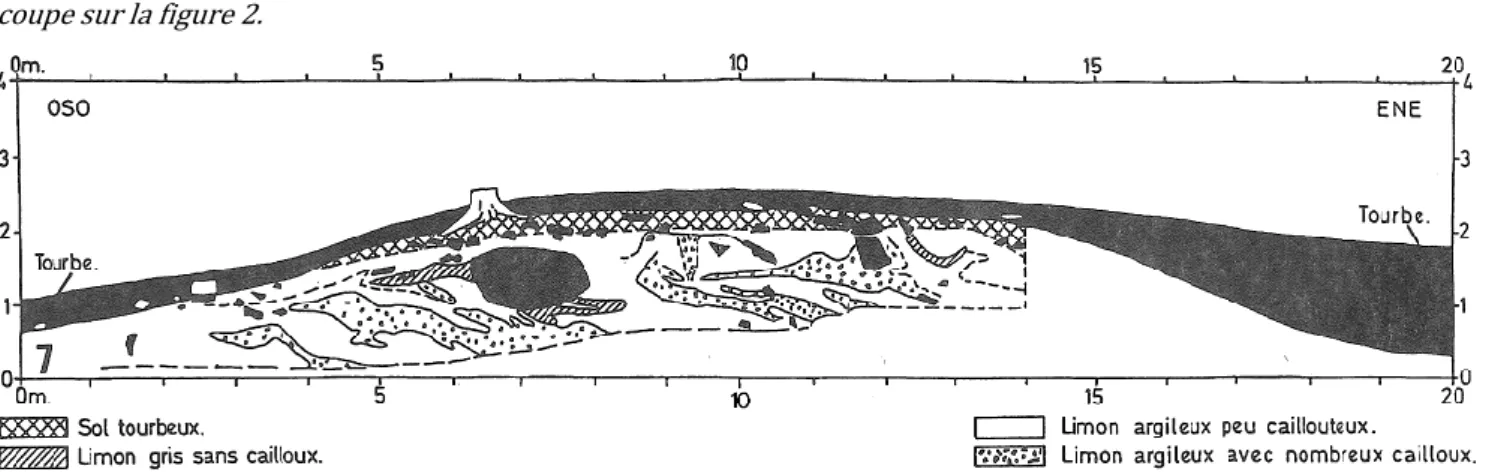 Figure 8. Coupe 7 : rempart formé par la superposition de loupes de solifluxion. Voir localisation de cette  coupe sur la figure 2