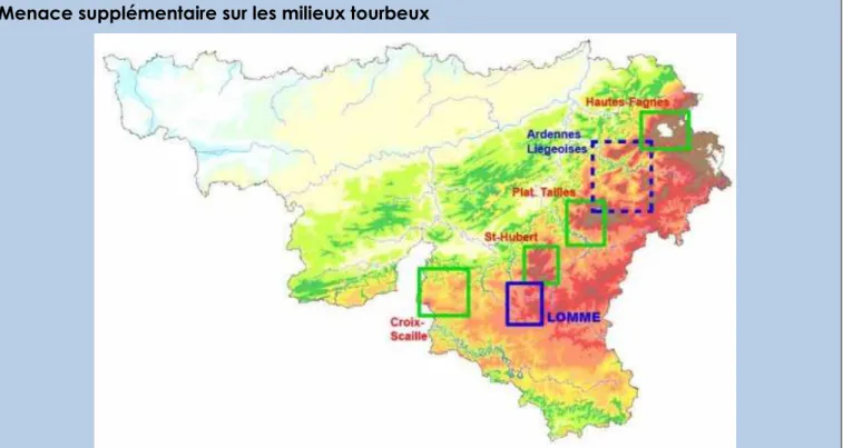 Figure 3. Evolution des températures moyennes (à gauche)  et des précipitations totales (à droite) en  été en Ardenne selon les 3 projections 