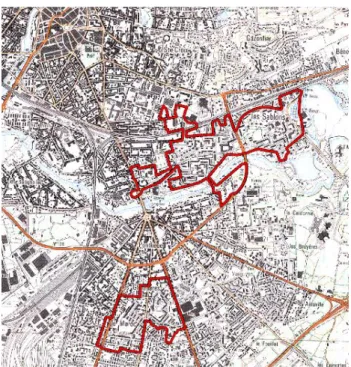 Figure 9 : Plan de situation des quartiers Sablons et Ronceray-Glonnières    Source : Cartographie DIV-ANRU / ©IGN SCAN25