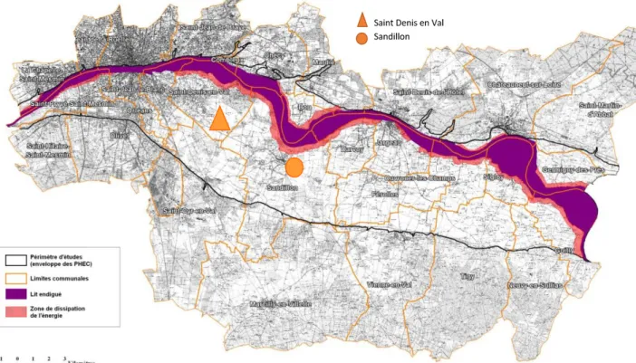 Figure 5 : carte des zones de dissipation de l'énergie sources : Dreal Centre/DDT du Loiret- Réalisation : DDT du Loiret